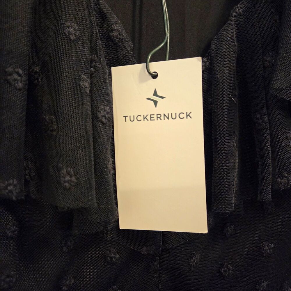 Tuckernuck Black Onyx Giselle Gown Size Small Floral Tulle Embroidery Elegant - Picture 8 of 9